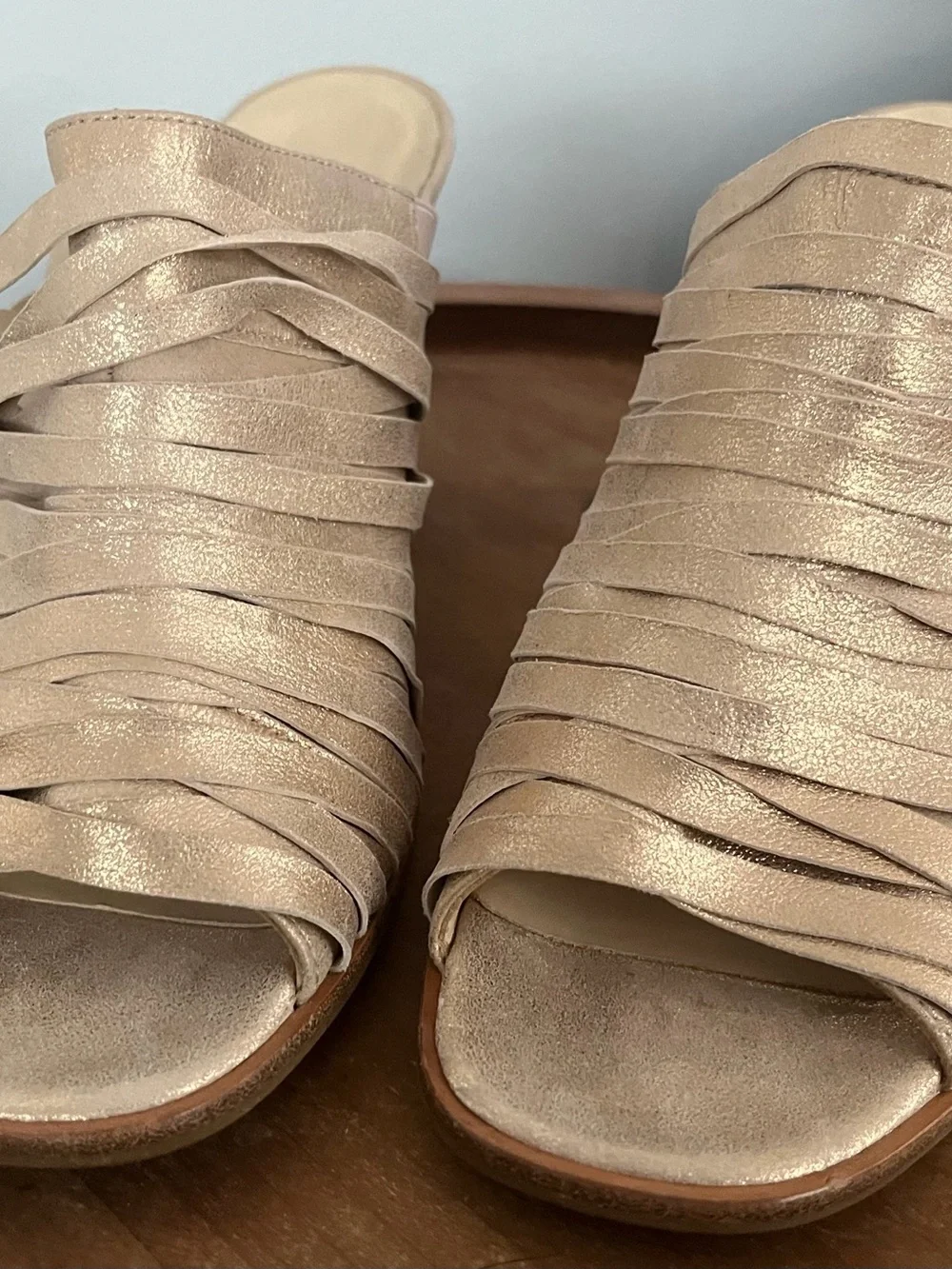 Paul Green Shimmery Nude Woven Slide Mules